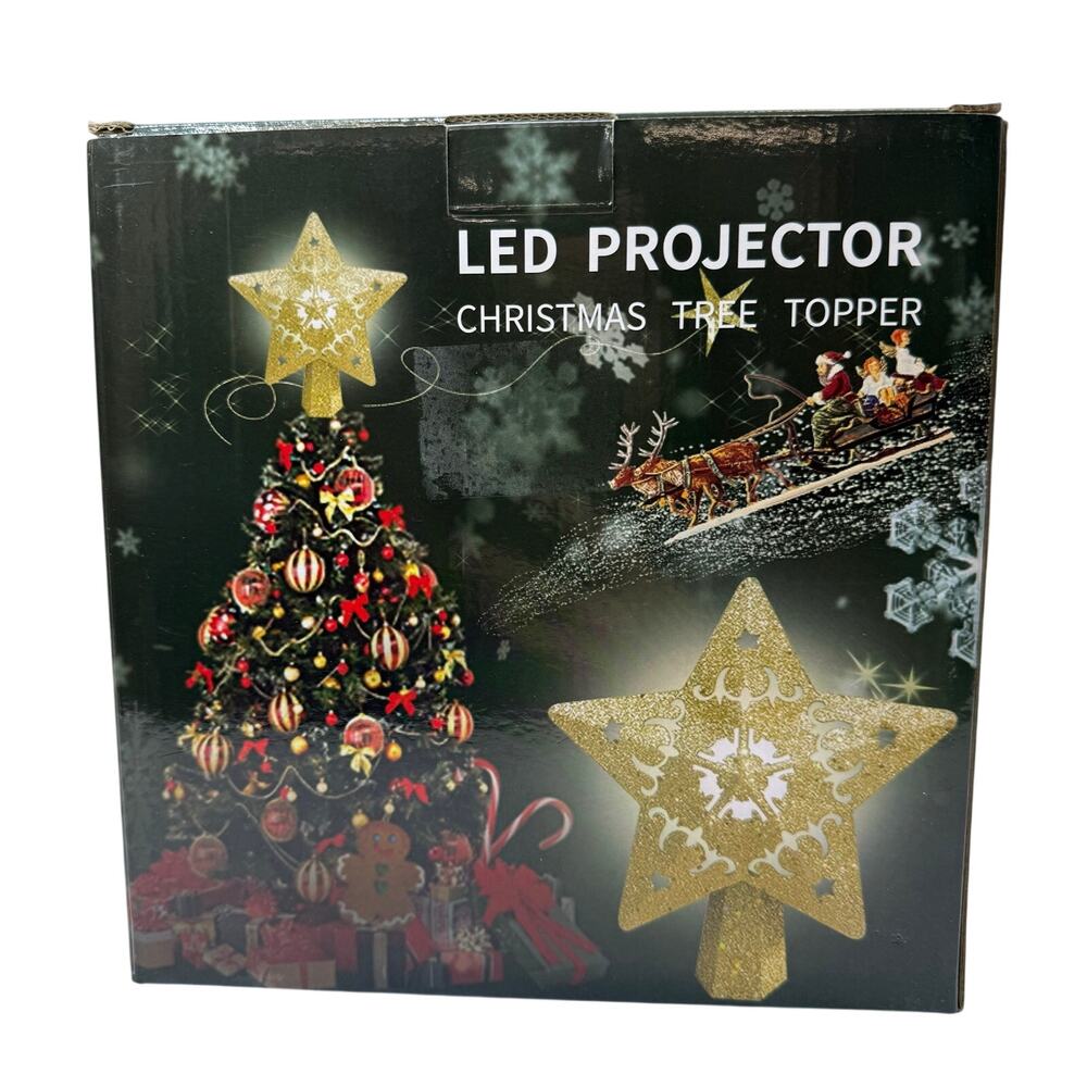 Christmas Tree Topper with Built-in 360° LED Rotating Projector